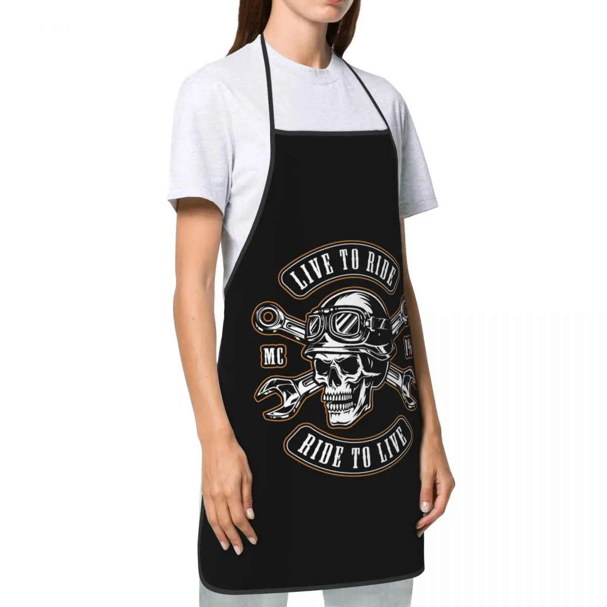 Custom Unisex Motorcycle Repair Service Chef Cooking Baking Apron Men Women Rockabilly Rock Biker Tablier Cuisine for Gardening