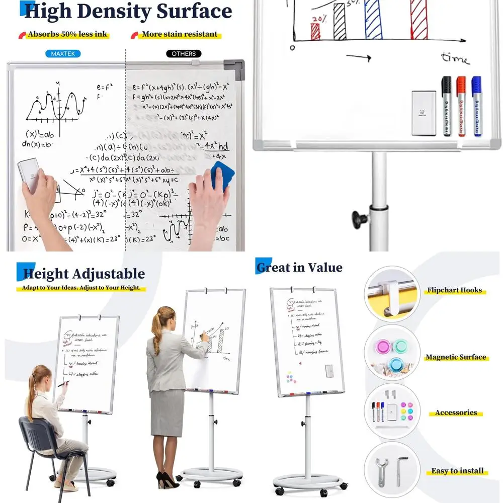 لوح مسح جاف مغناطيسي محمول، 36 × 24 سبورة بيضاء متنقلة مع حامل وحامل وخطافات الرسم البياني #1