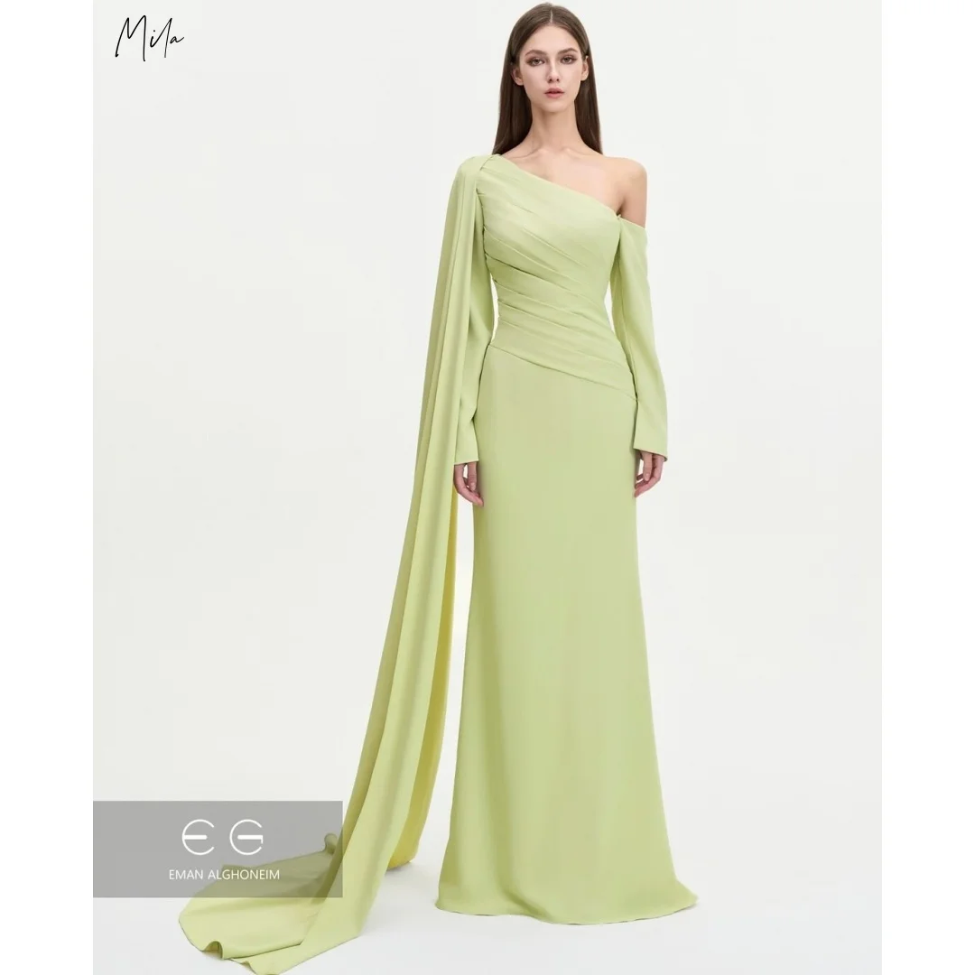

Mila Light Lime One Shoulder Ruched Prom Dresses Cold Shoulder Long Train Gown Customized Formal Evening vestidos de gala 2025