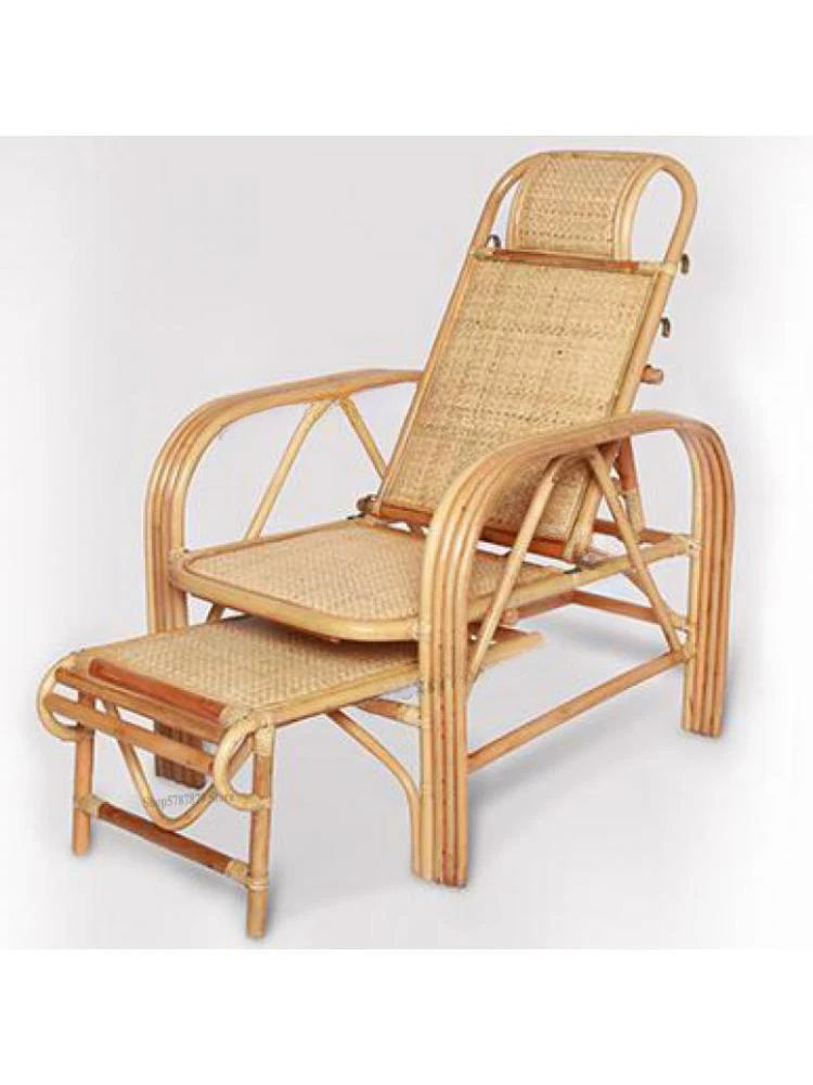 Old rattan lounge chair folding lunch break nap wicker chair hand-woven real rattan lounge chair home leisure to send parents