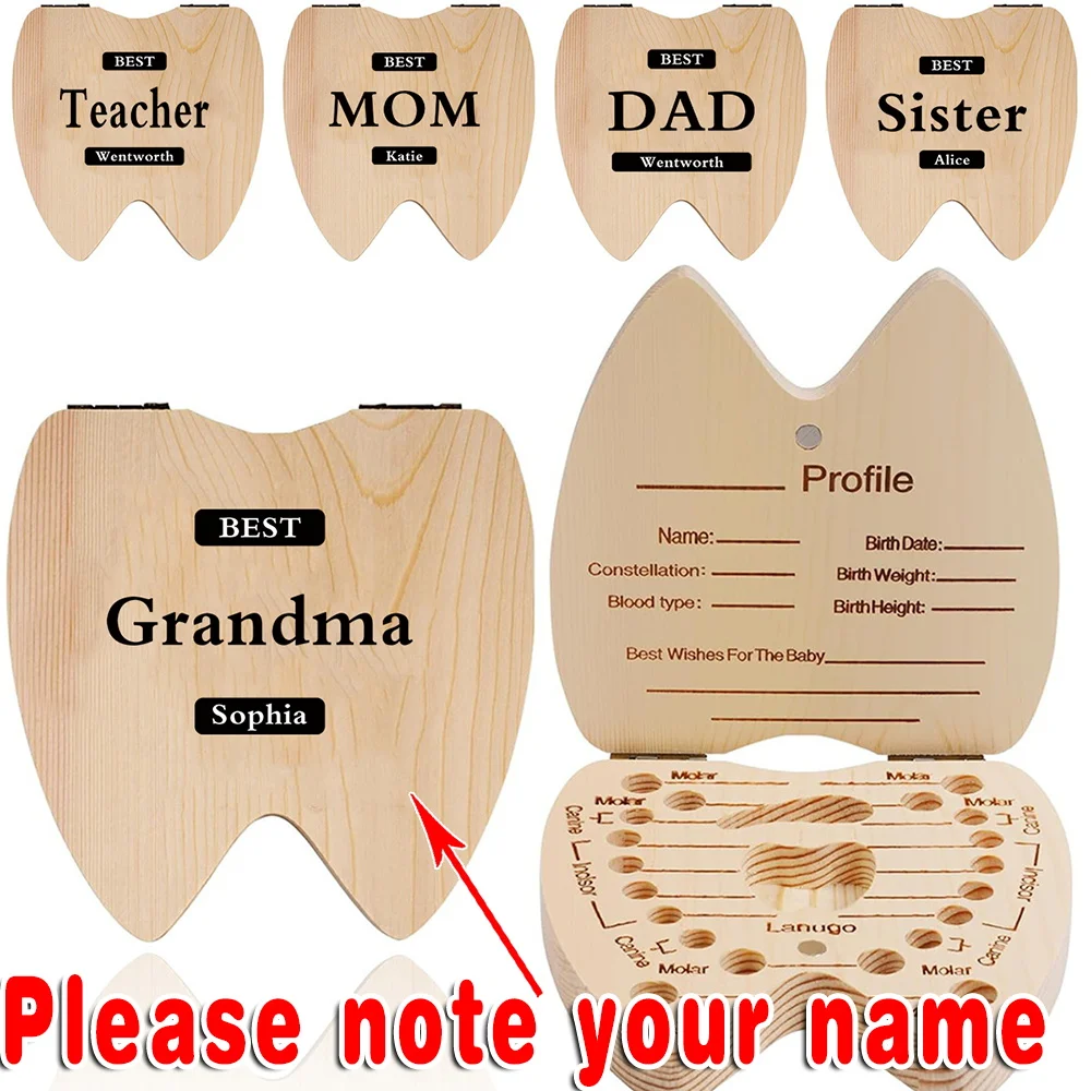 

Customized Name Wooden Deciduous Teeth Keepsake Box Umbilical Cord Holder Milk Teeth Lanugo Organizer With Bottle Tweezer DIY