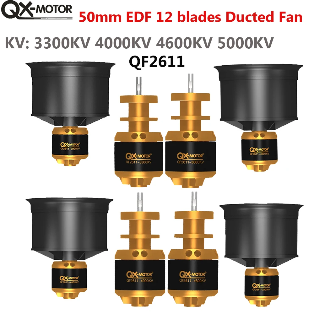 QX-MOTOR 12 blades Ducted Fan 50mm EDF QF2611 3300KV 4000KV 4600KV 5000KV 3S 4S Brushless Motor For RC Model Parts