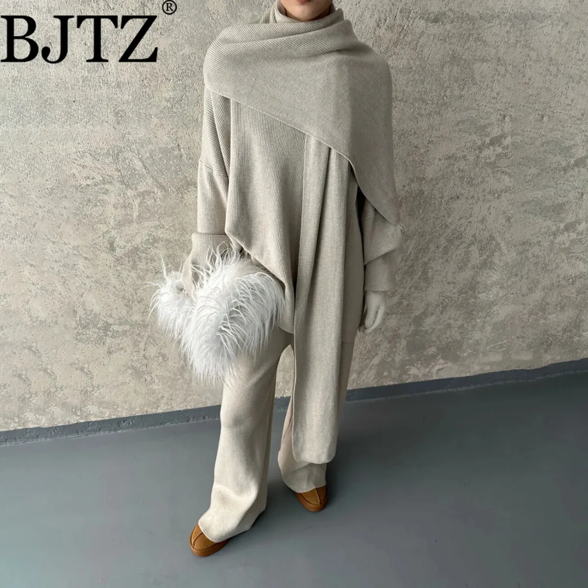 

BJTZ Temperament Elegant Knitted Set For Woman 2025 Autumn Winter Fashion Solid Color Female Knit Clothing