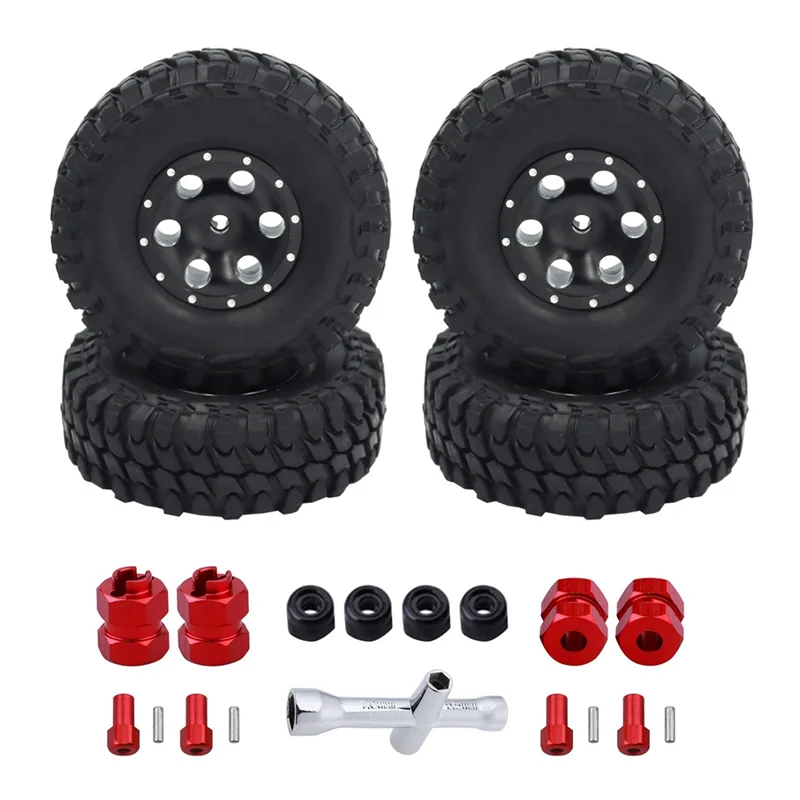 For SCX24 AXI 90081 Metal Wheel Hub+Tire+Hexagon Adapter+Wrench +4 Anti-Slip Screw Cap,Upgrade