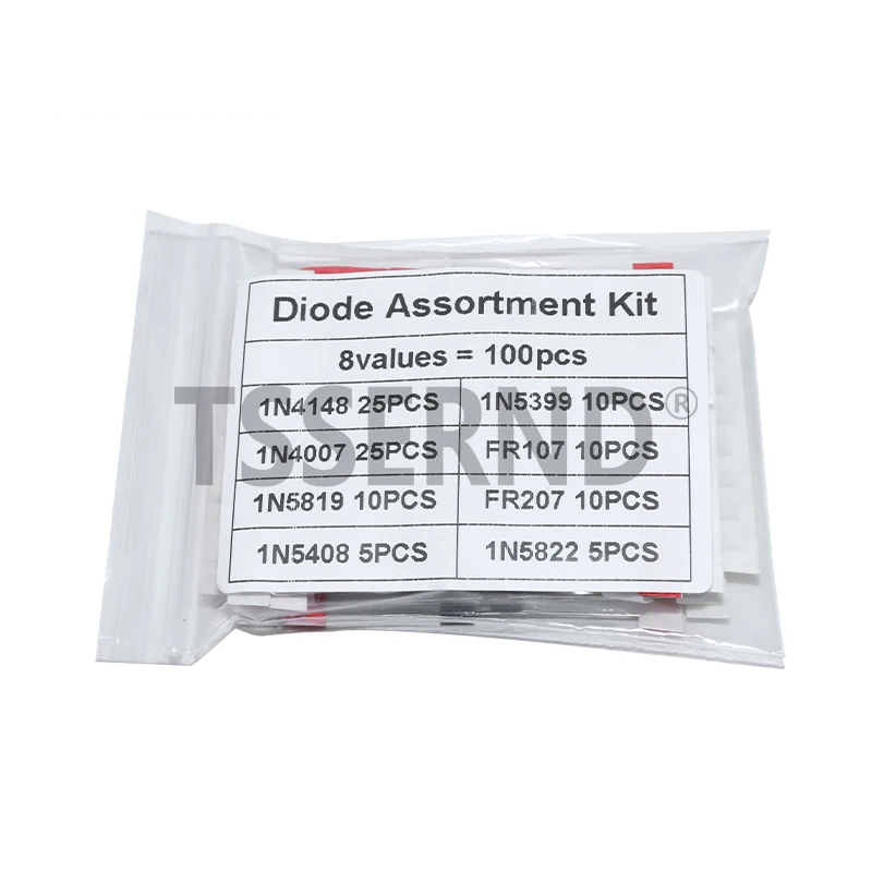 100 Stück 8 Werte Dioden Elektronikbauteil-Set Schnellschaltende Schottky-Dioden 1N4148 1N4007 1N5819 1N5399 1N5408 1N5822 FR107 FR207
