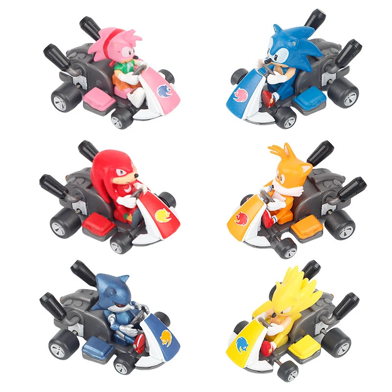 Sonic New Kart Toy 6pcs Set Cute Game Figure Car Racing New Cartoon Anime Karts Model Ornaments Home Decoration Children Gift