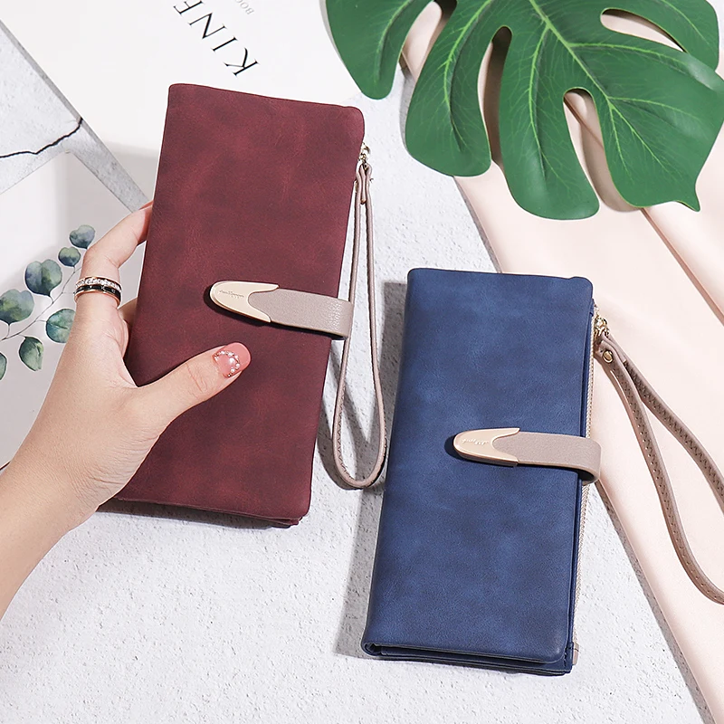 New autumn and winter long purse women Europe and the United States retro PU zipper buckle handbag simple fashion trend street p