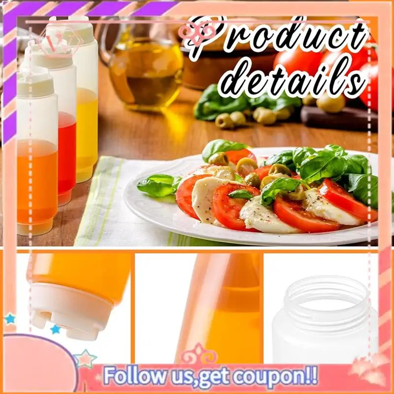 Upgraded 6 Pcs 16 Oz Inverted Plastic Squeeze Bottles, Refillable Tip Large Valve Dispenser Condiment Squeeze Bottle For Sauces