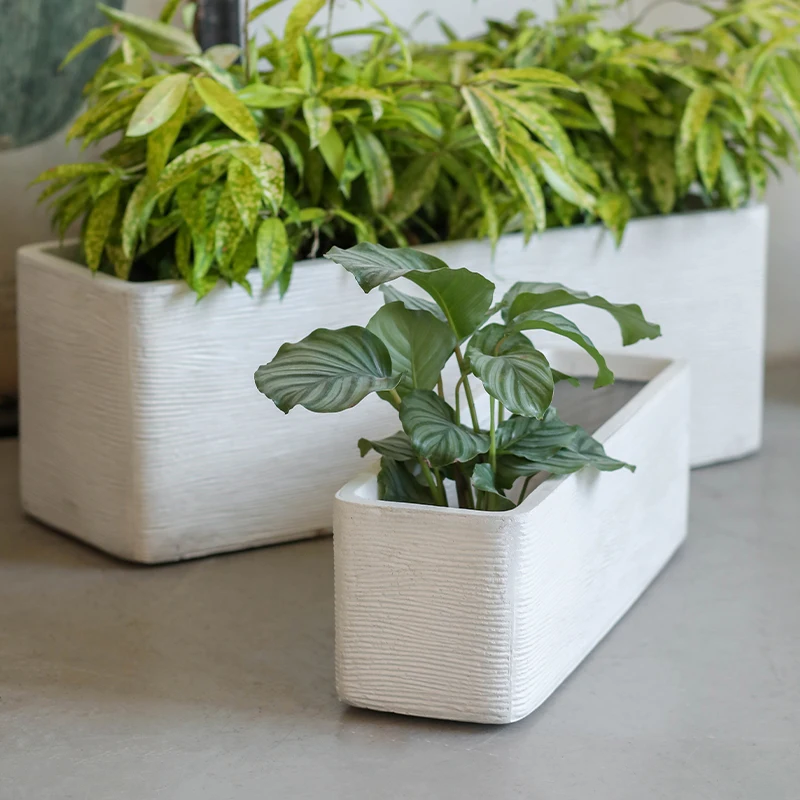 White rectangular short floor standing large flowerpot imitating cement