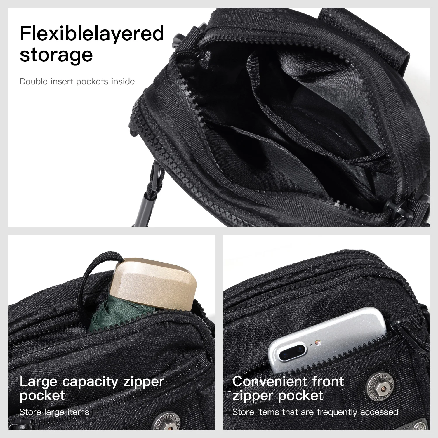 Volunteer 3L Crossbody Shoulder Phone Bag Men's Casual Simple Multifunctional Waterproof Oxford Cloth Sling Bag for Men 1809-10