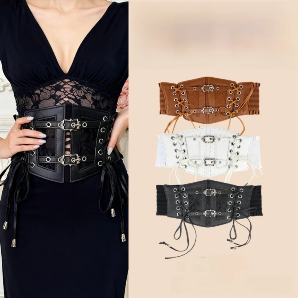 Fashion Gothic Corset Waist Belt Wide Lace Waistband Strap Retro Slimming Waist Cover for Women