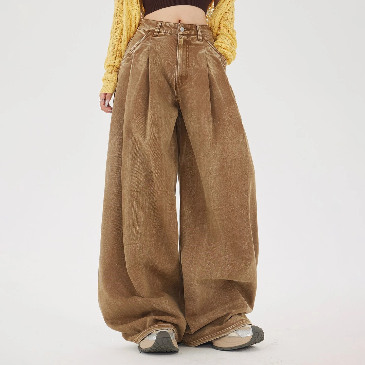 

ZHISILAO New Baggy Wide Leg Jeans Women Vintage Casual Khaki High Waist Loose Floor Length Denim Pants Streetwear 2025