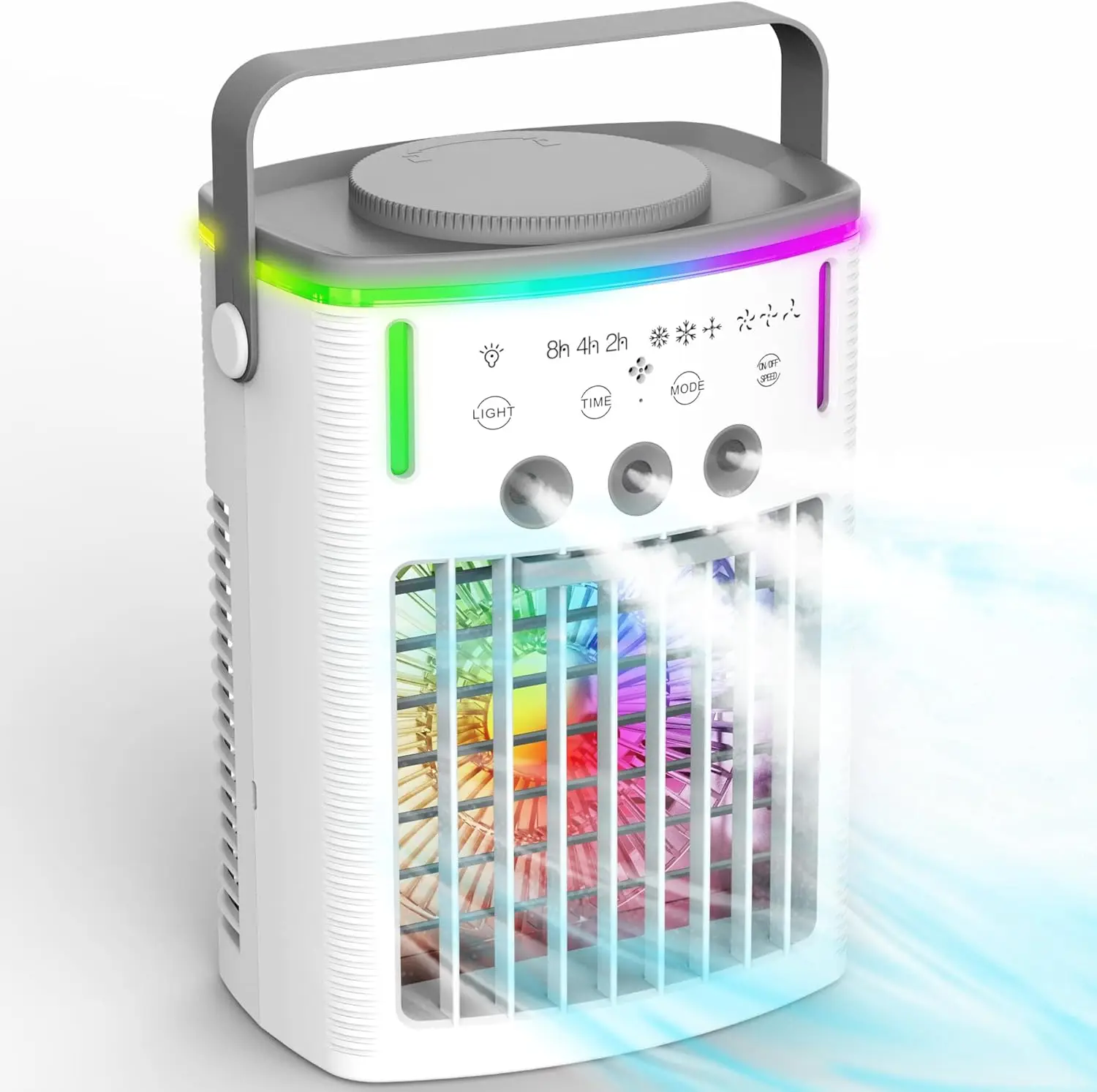 

Портативный вентилятор с испарительным воздухом 4-в-1 с увлажнителем, пультом дистанционного управления, 3 скоростями, распылителем, таймером 2-8 часов, для спальни домашнего офиса