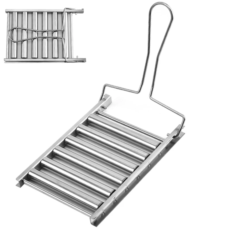 2Pcs BBQ Hot Dog Griller, BBQ Hot Dog Roller, Stainless Steel Towel Rack With Long Wooden Handle, Folding Towel Rack