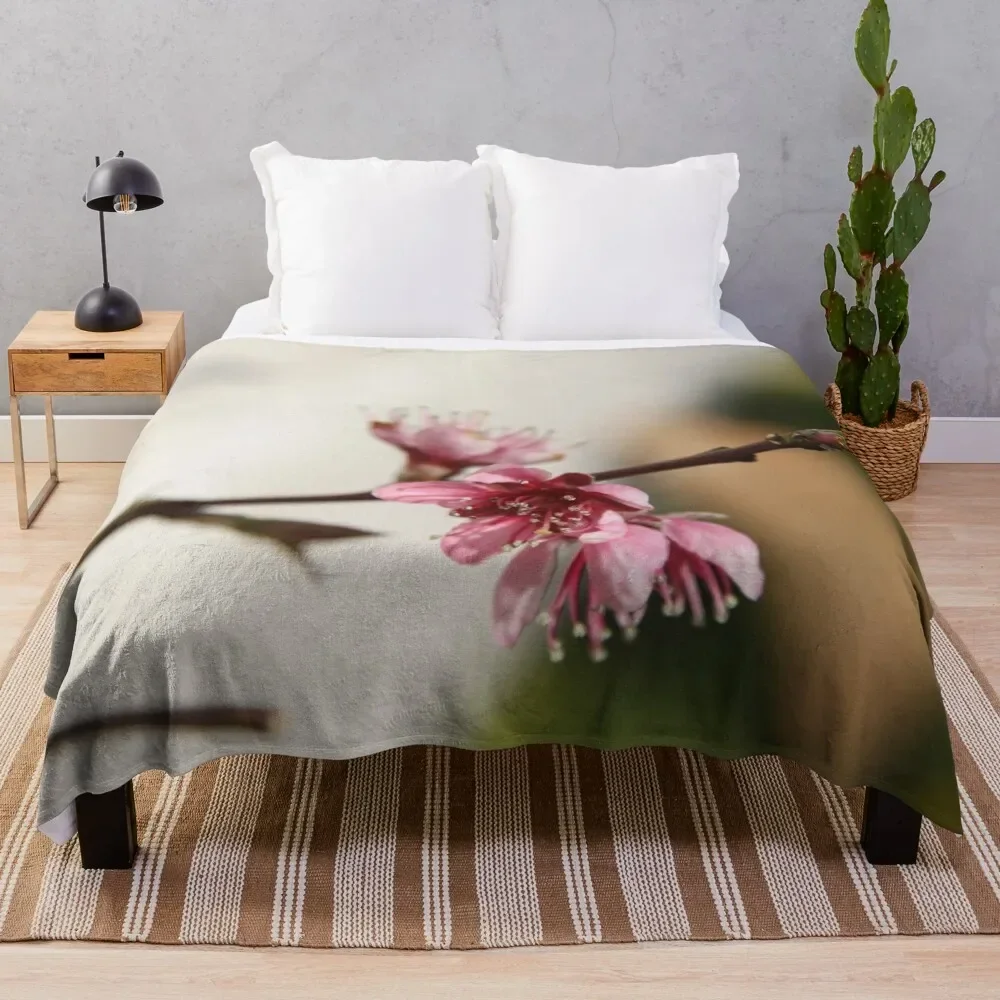 Pink peach tree flower blossom branch\t Throw Blanket for sofa Plaid Comforter Shaggy Blankets