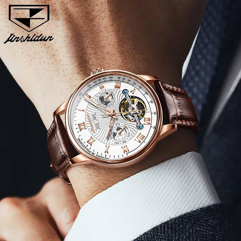 JSDUN High Quality Watch for Men Original Leather Strap Waterproof Wrist Watch Men Casual Luxury Automatic Mechanical Mens Watch