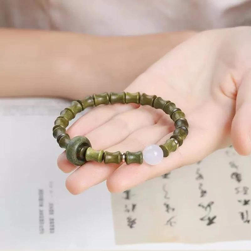 Natural Green Sandalwood Bamboo Knot Incense Hand String for Men/Women, Rising Step by Step Hand String, Buddha Beads 6MM