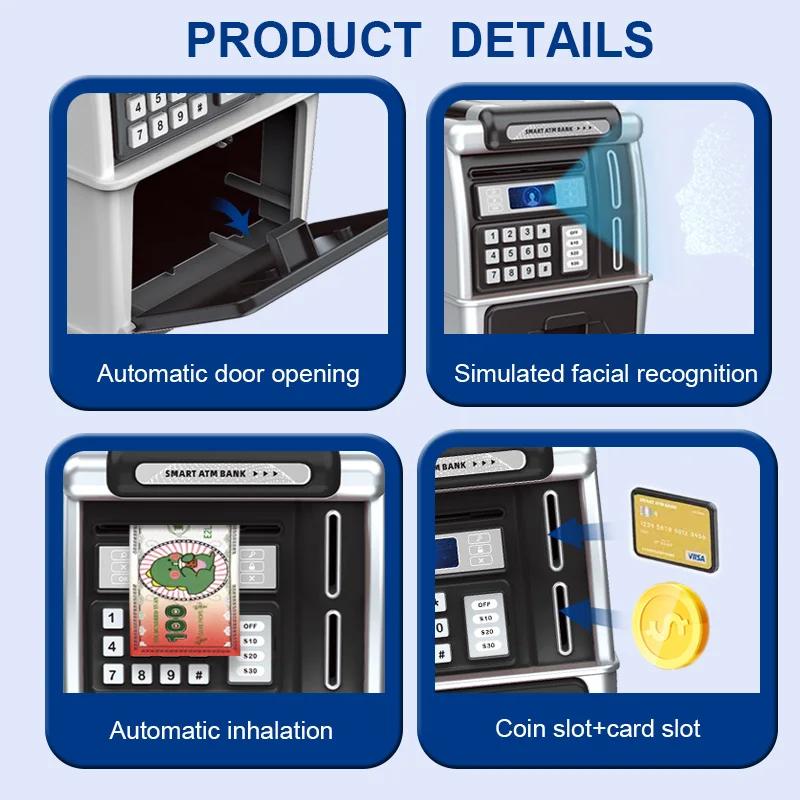 子供用電子自動貯金箱、顔認証ATMマシンおもちゃ、デビットカード付き、子供用貯金箱、クリスマスプレゼント