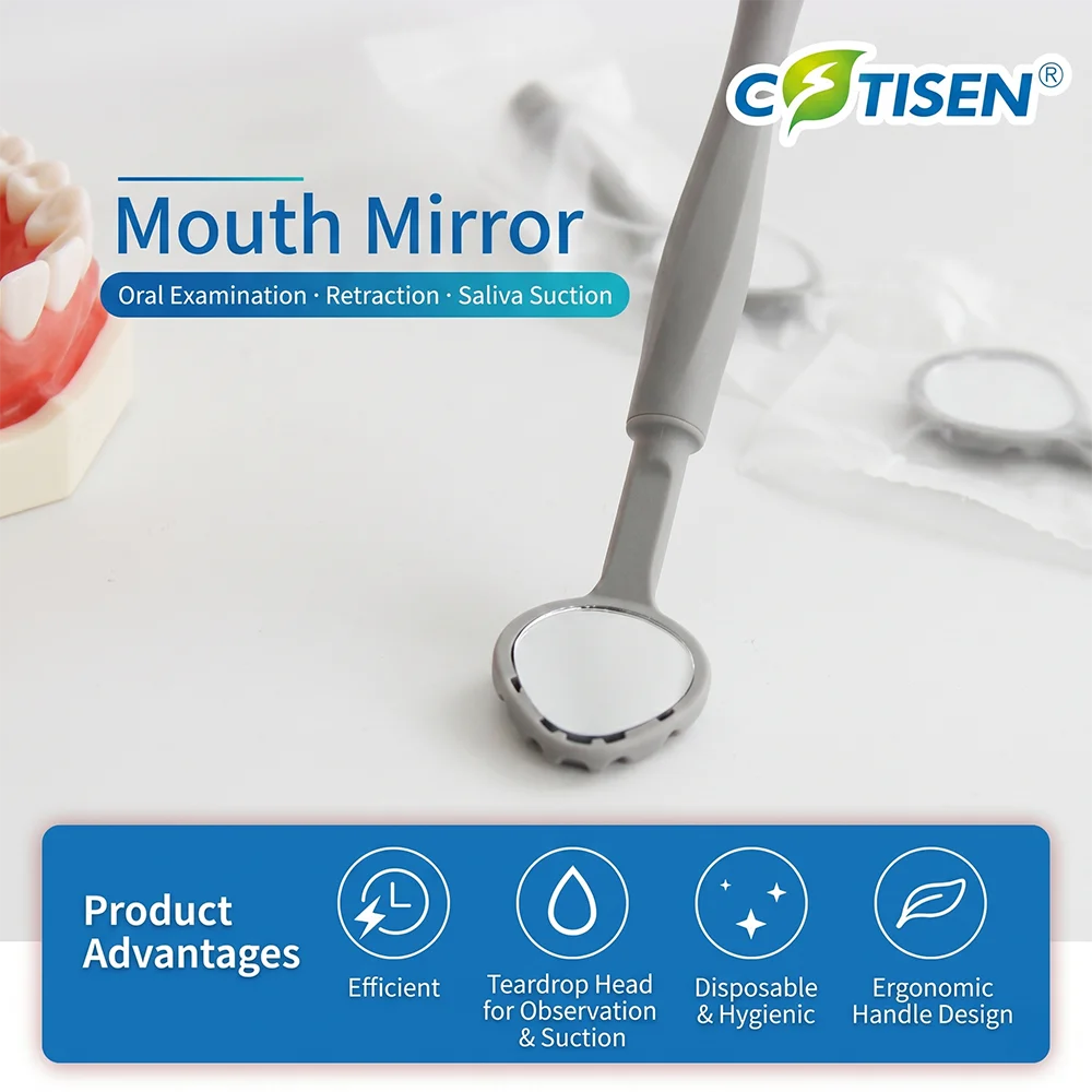 Cotisen 3-in-1 Dental Mirror Retractor Saliva Suction Set Mouth Mirror Disposable Tips Handle Tube Orthodontic Instrument Kit