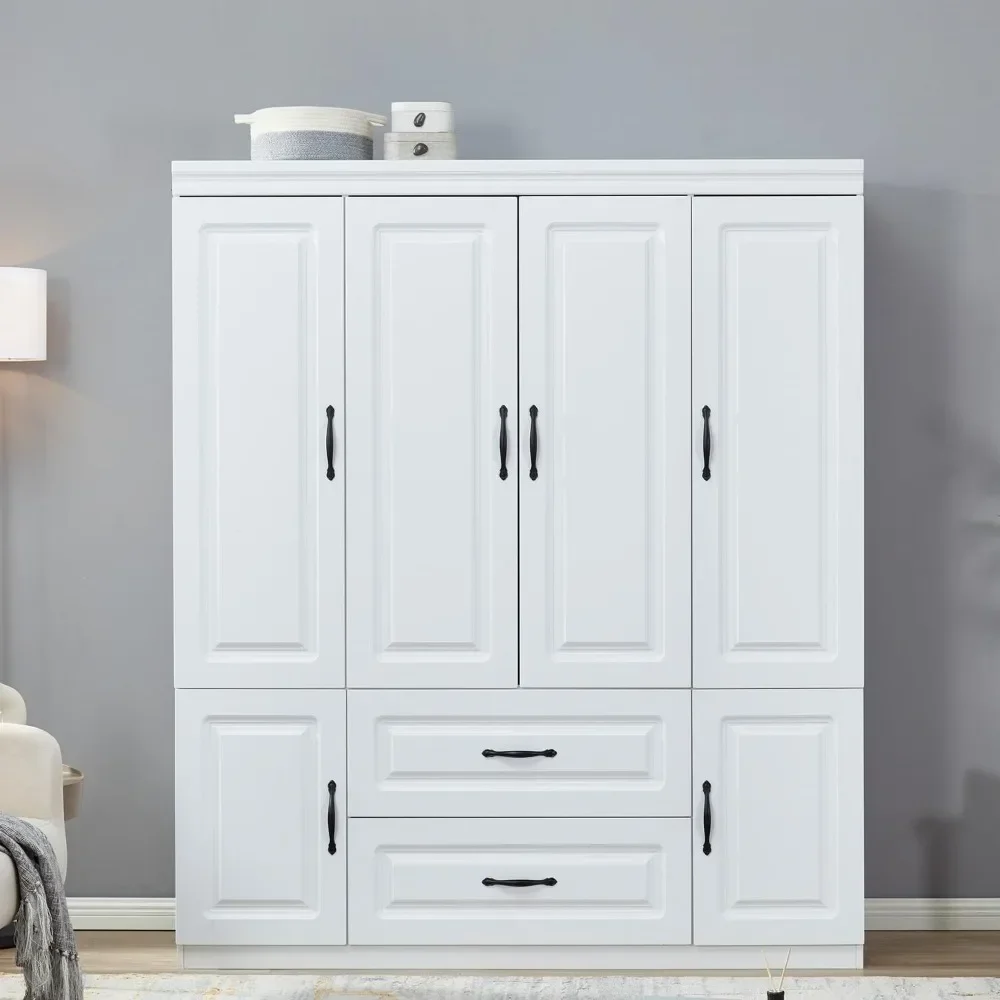 

74" H Closet Wardrobe with 4 Doors 2 Drawers White Armoire Wardrobe Closets Freestanding Bedroom Armoires Wardrobe Cabinet