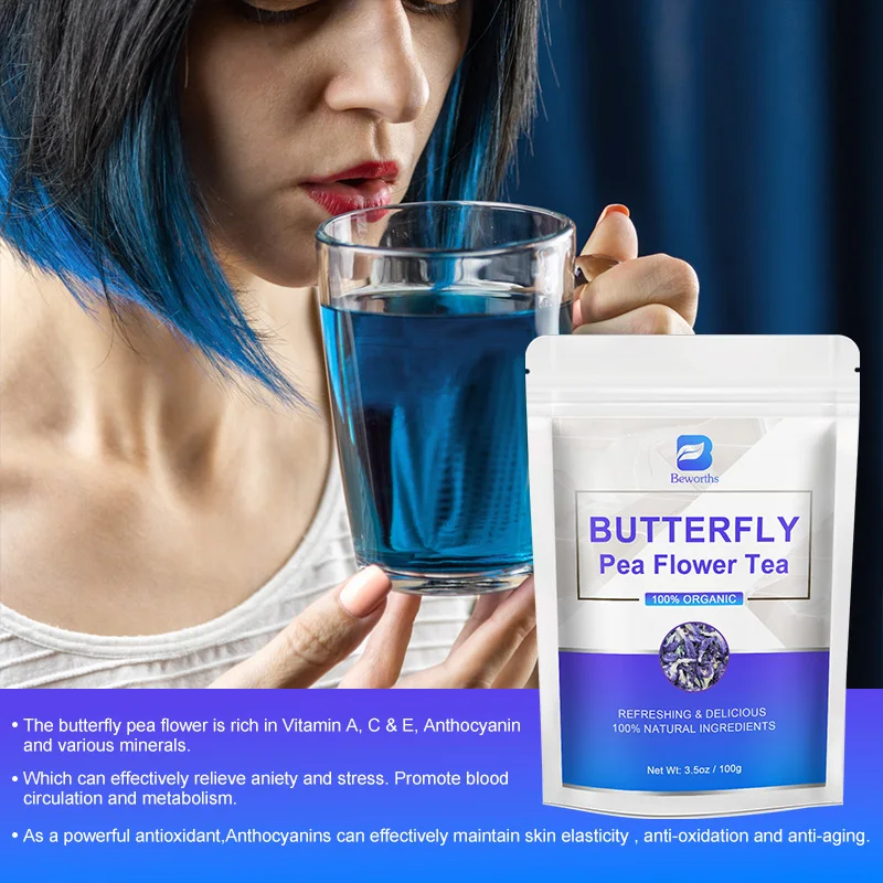 BW 200g Herbal Natural Butterfly Pea Flower For Food, Iced Tea, Cooler, Cocktails, Mocktails Holistic Detox Dried Pea Flowers