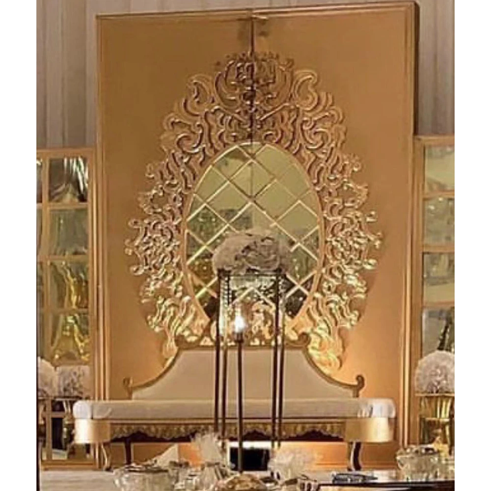 

Luxury Exquisite Acrylic Golden Mirrored Wedding Backdrop From Factory Suppliers