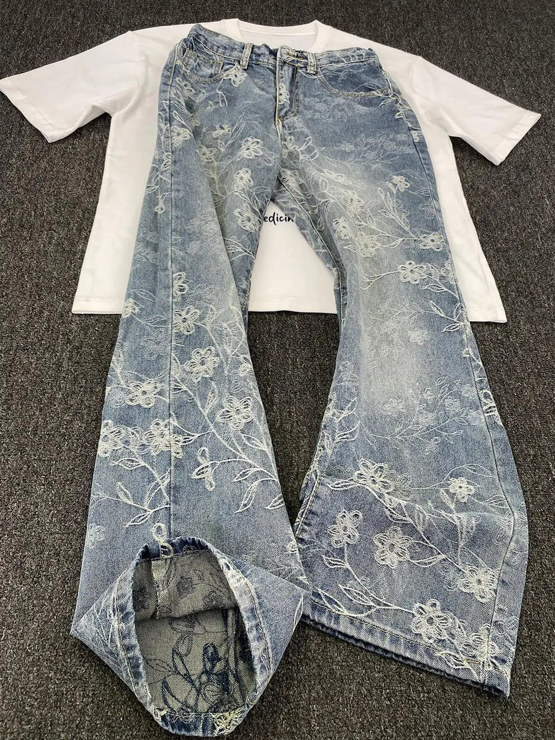 

Мужские джинсы Waed Denim в американском стиле High Street Vibe, слегка расклешенные, прямого кроя, для осеннего сезона, повседневные, свободные