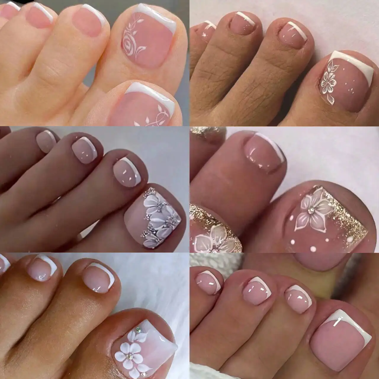 

144PCS-Flowers Short Square Fake Nails Full Cover Fake Nail Set -These Style Fake Nails Make Your Feet Stylish