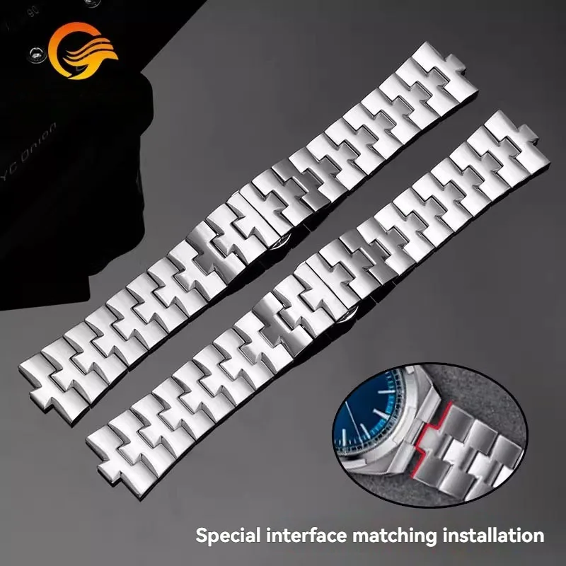 Für Vacheron Constantin Uhrenarmband VC Längs- und Quervierzeiger 47040 47660, konvexes Uhrenarmband aus massivem Edelstahl