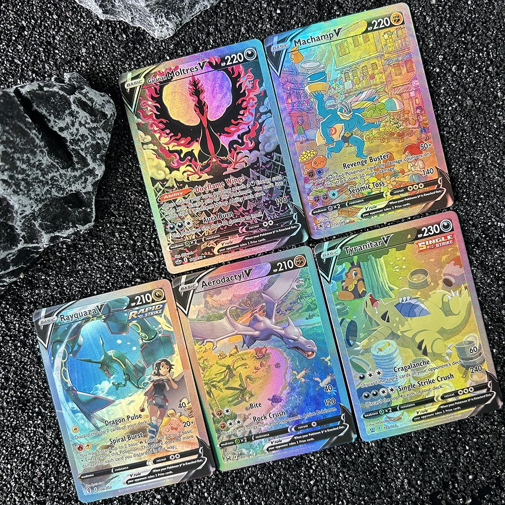 1/5 pçs diy ptcg novo bolso holo cartão de coleção rara tyranitar moltres v en cartão feito homem clássico jogo anime cartão presente