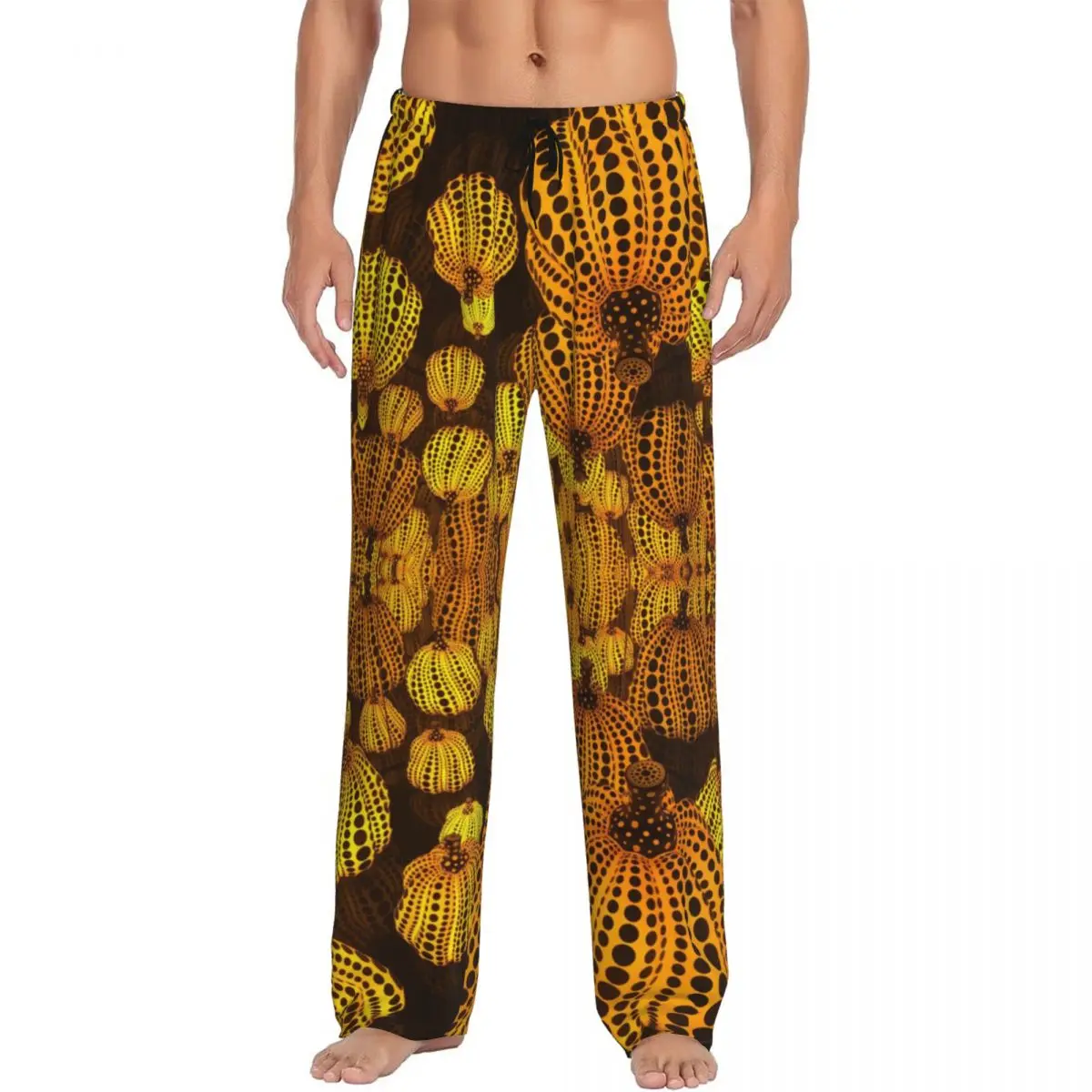 Custom Print Men's Abstract Art Yayoi Kusama Pumpkin Pajama Pants Aesthetic Sleepwear Sleep Lounge Bottoms with Pockets