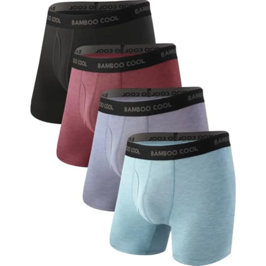 

BAMBOO COOL Men's Ultra Breathable Underwear No Riding Up Boxer Briefs with Comfort Flexible Waistband for Daily Wear Gym Trave
