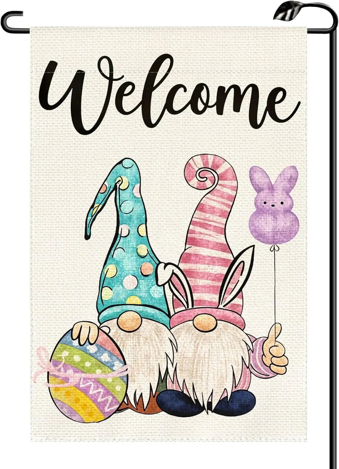 Easter Gnomes Welcome Garden Flag 12x18 Inch Vertical Double Sided Easter Egg Bunny Balloon Small Flags Farmhouse Outside De zzo