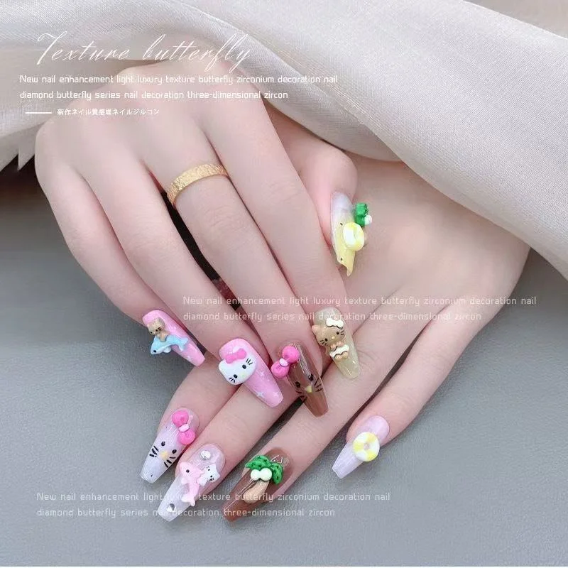 70/50 Stück Hello Kitty Katzen-Nagelcharms, niedliche, mehrfarbige 3D-Herz- und Schleifen-Nagelkunst-Accessoires für eine stilvolle und bezaubernde Maniküre – Detail 7