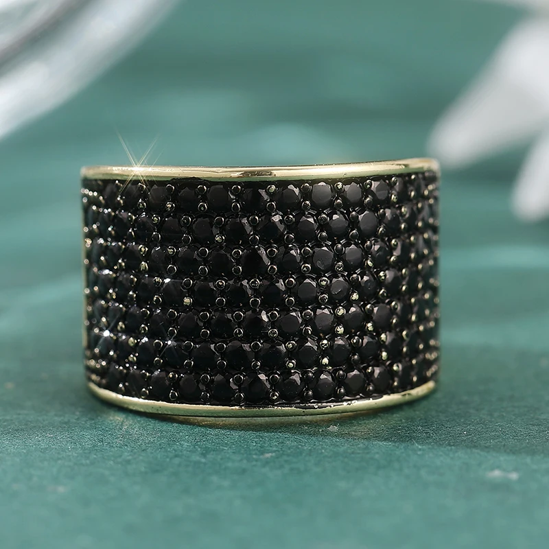 Vintage-Ring für Damen mit eingelegten schwarzen CZ-Steinen, Kreativität, goldfarben, Geometrie, Alltagskleidung, Party-Schmuck, Jahrestagsgeschenk – Detail 2
