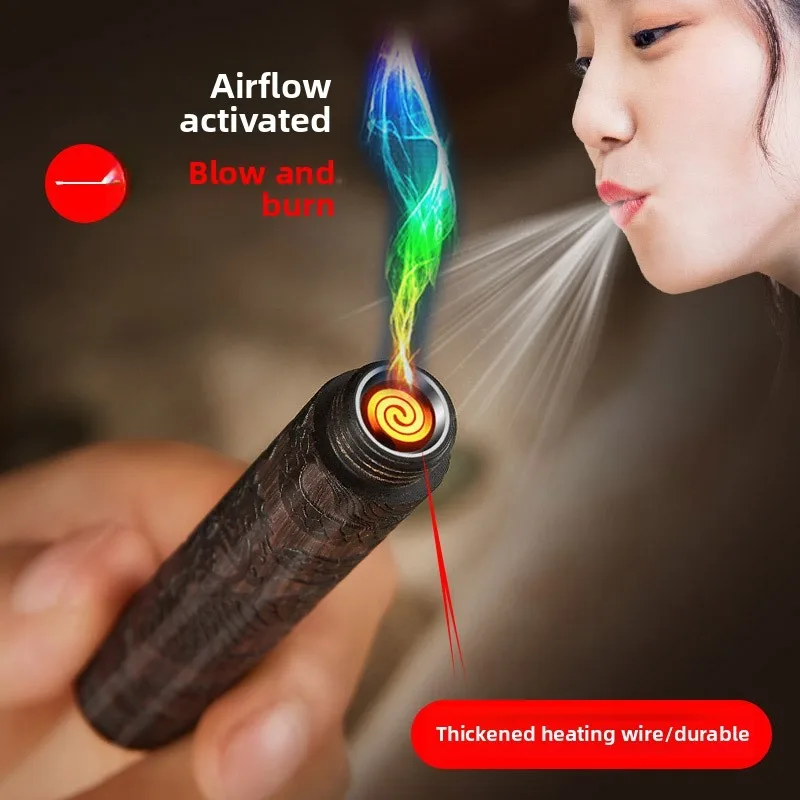 Mini Windproof Flameless Electronic Lighter, Tungsten Steel Mini Portable Charging USB Lighter,Cigarette Lighter,Vintage Pendant view 2