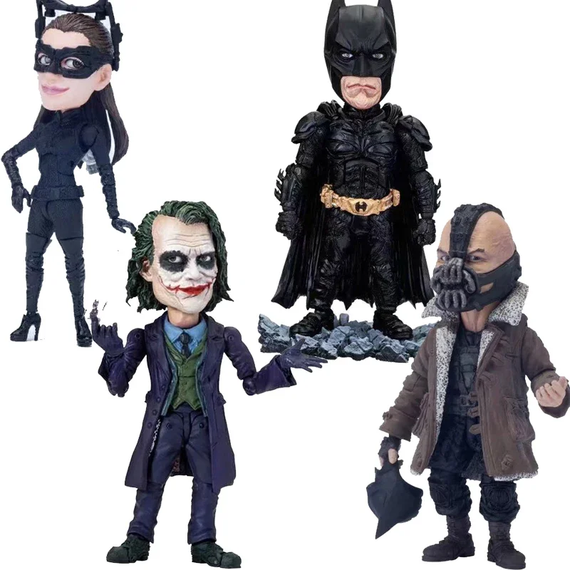 Q-version Anime The Dark Knight Joker Catwomen Batman Bane Action Figure Movable Joint Collectible Model Toys Doll Gift colorbox