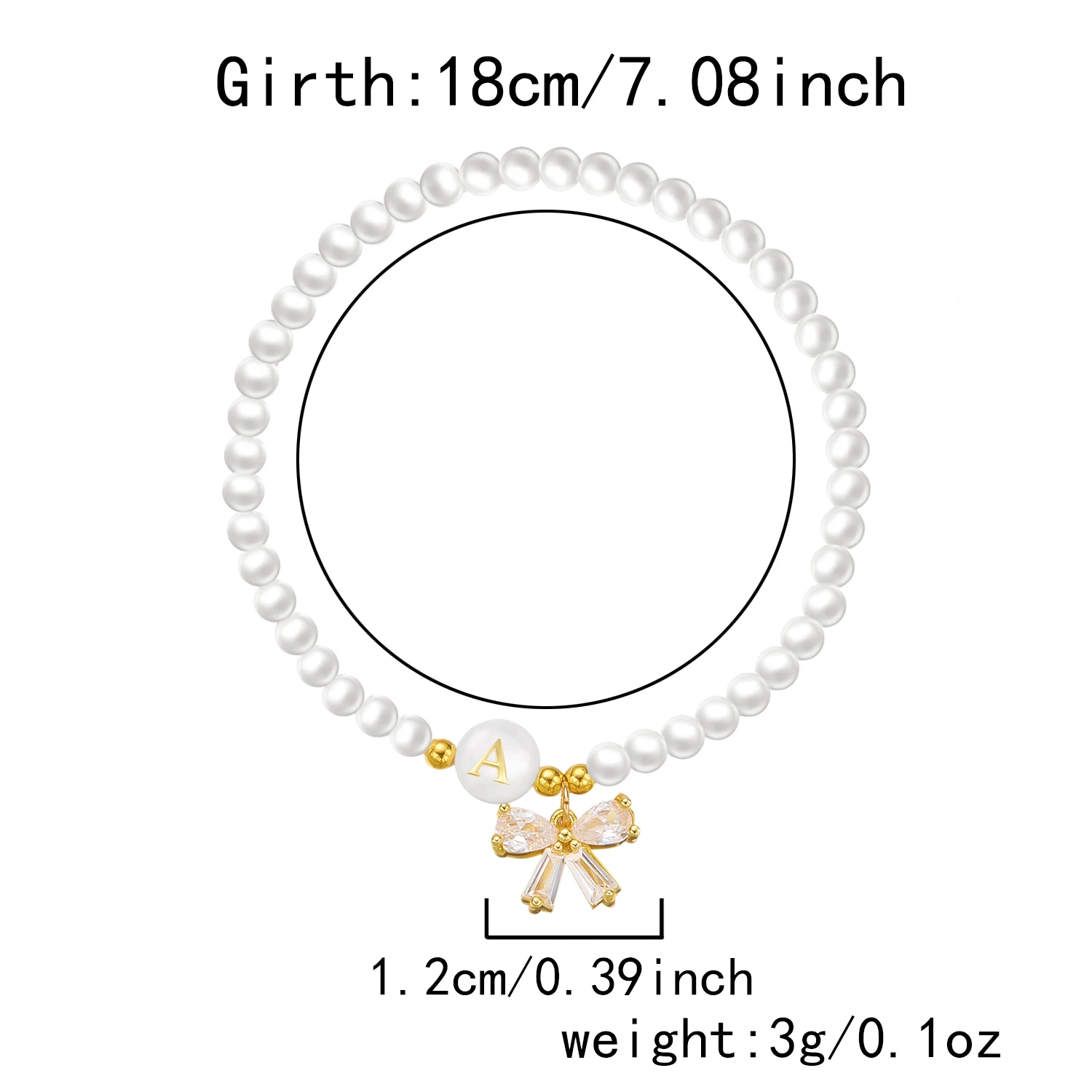 Zierliches Armband mit Imitationsperlen und 26 Buchstaben-Initialen für Damen, Luxuriöses Zirkon-Schleifenanhänger-Armband, Handgelenk-Schmuckgeschenk – Detail 4