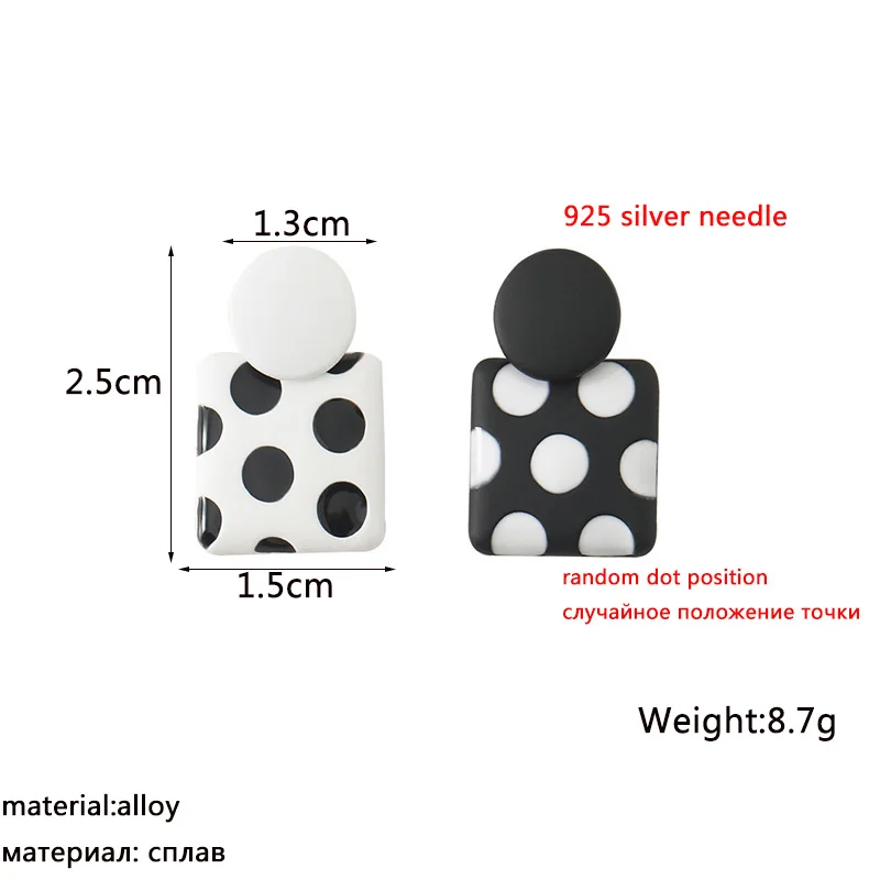 Black White Dot Square Women's Dangle Earrings Random Round Pattern Korean Fashion Sweet Girls Round Earrings aretes de mujer