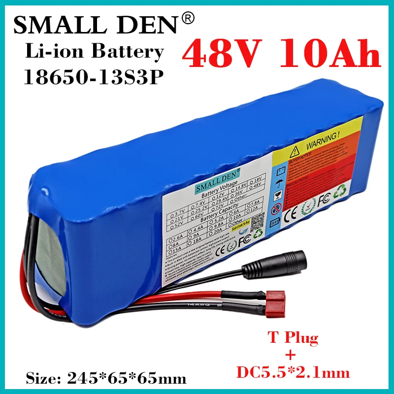 

New 48V 10Ah 18650 ebike lithium battery pack 13S3P 500-800W High Power Built-in15A BMS For 54.6V Electric tools/Tricycle/ moped