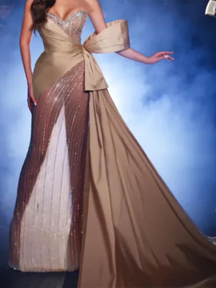 

Elegant Sweetheart Sequineed Beading Pleat Bow Mermaid Formal Evening Dresses Birthday Party Prom Gowns Customized