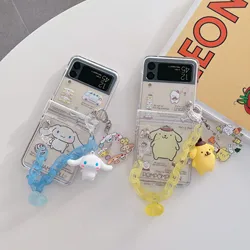 Sanrio pompon purin cinnamoroll 3D etui na telefon Z łańcuchem do Samsung Galaxy Z klapką 3 4 5 5G ZFlip5 ZFlip4 ZFlip5 Flip4 Flip5