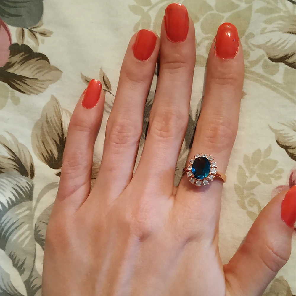 ZHOUYANG Blue Crystal Rings For Women Retro Korean Rose Gold Color Wedding Bride Jewelry Wholesale Girlfriend Gift R189