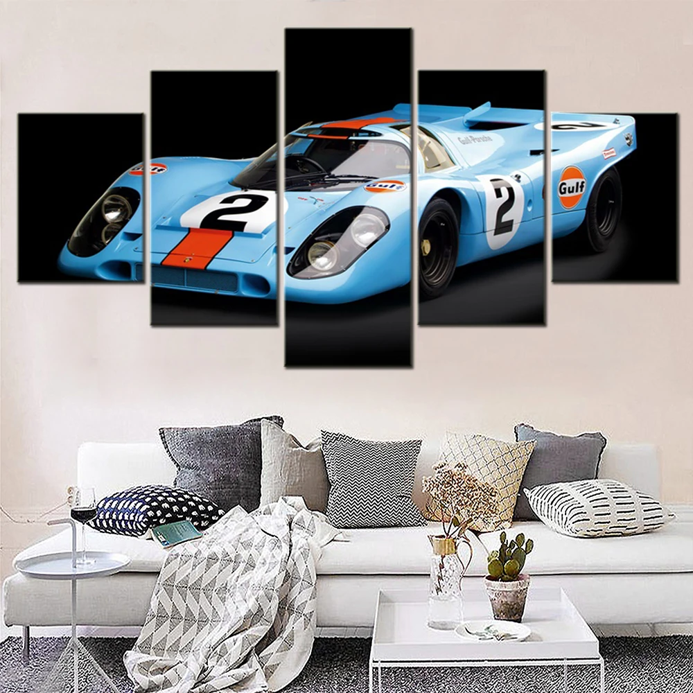 

5 Pieces Vechile Canvas Arts Poster Painting Formula 1 Racing Car Blue Car Wallpaper Home Decor Modular Picture Print Artwork