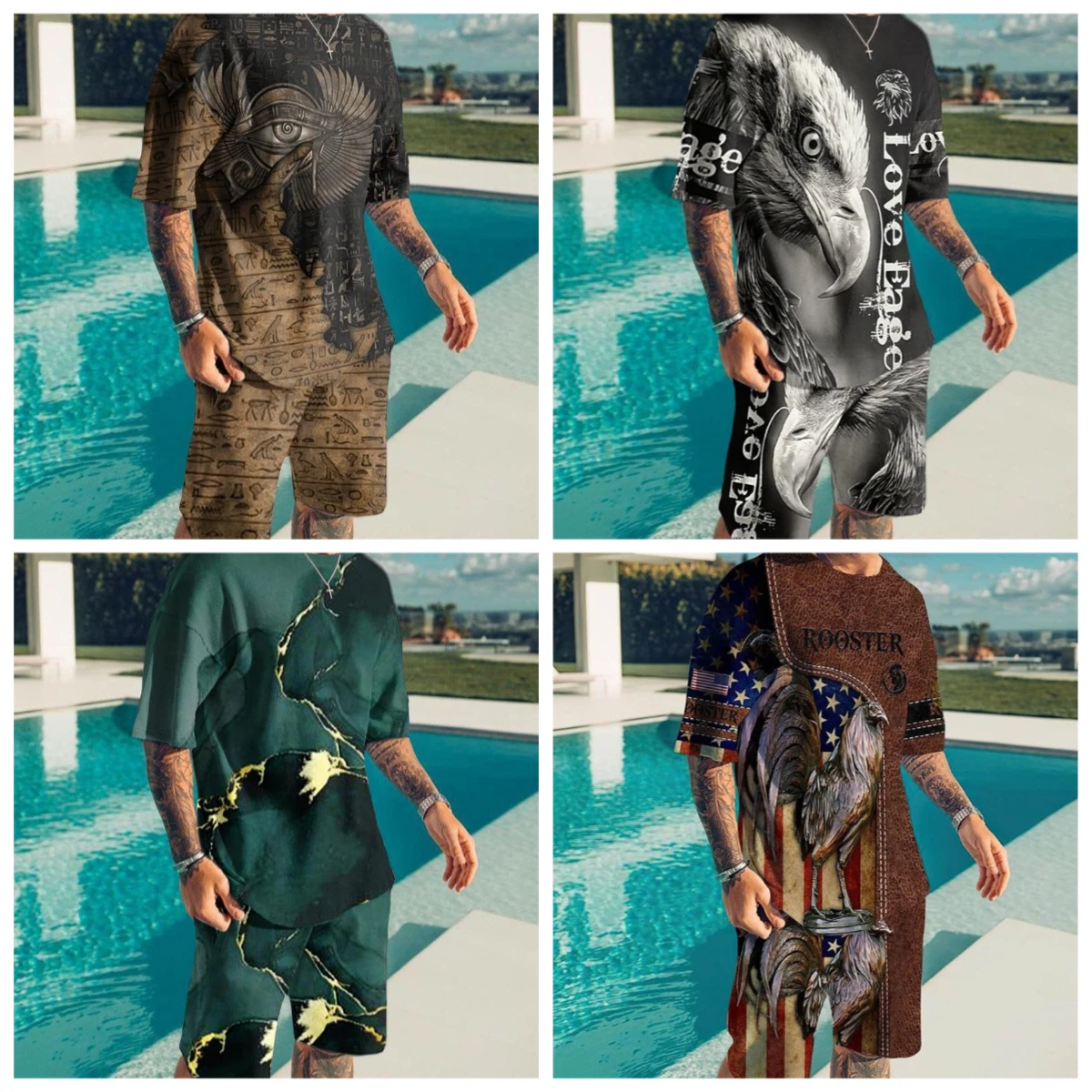 

25-26 Summer Hot-selling Fashion Trend Luxury Suit 3D Printing American Street Breathable Quick-drying T-shirt Shorts Set