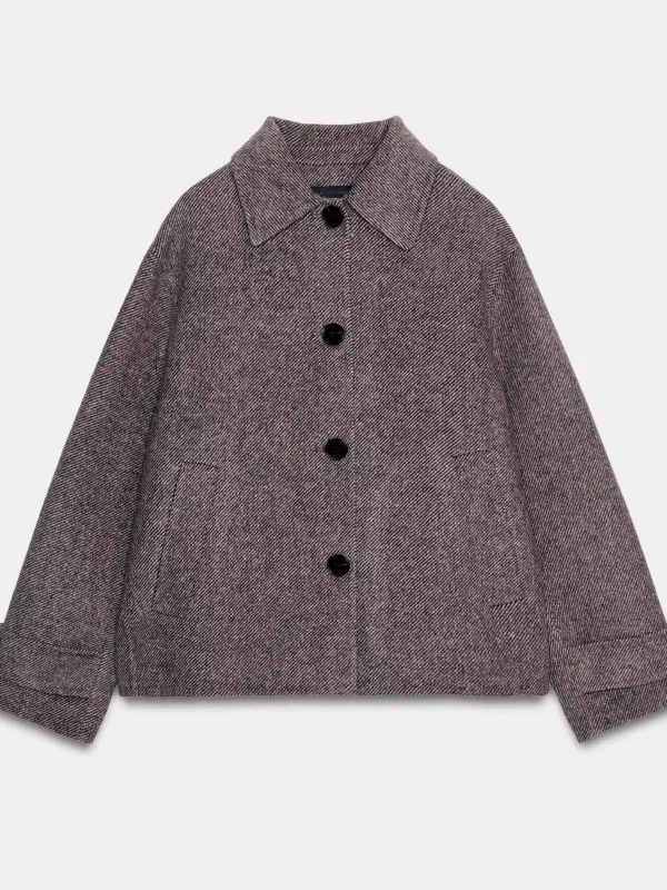 

2025 Winter New Arrival Women's ort Jaet Coat Long Sve Turn-down Collar Commuter Sle Loose Fit Woolen Outerwear