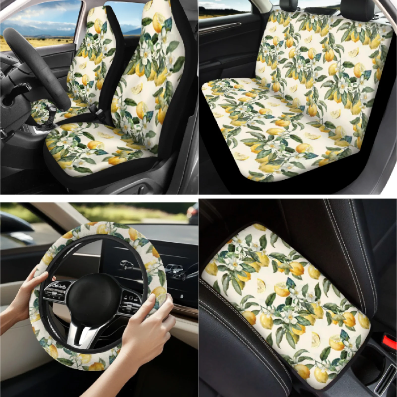Coloranimal Watercolor 13 PCS Car Seat Cover Set with Elastic Lipstick Cover and Auto Cup Coaster for Sedans