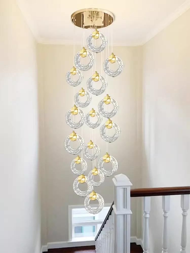 

Italian Luxury Gold Crystal Chandelier with Lampshade Pendant Suspension Light for Dining Room Staircase Villa Home Appliance