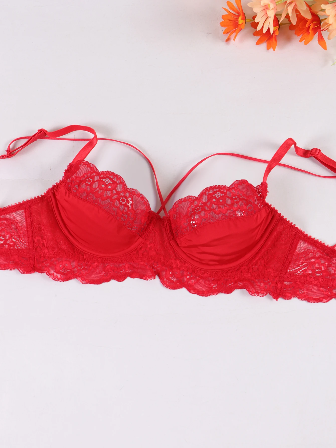 Women Underwire Unlined Bra Flower Lace Underwear Comfortable Breathable Brassiere