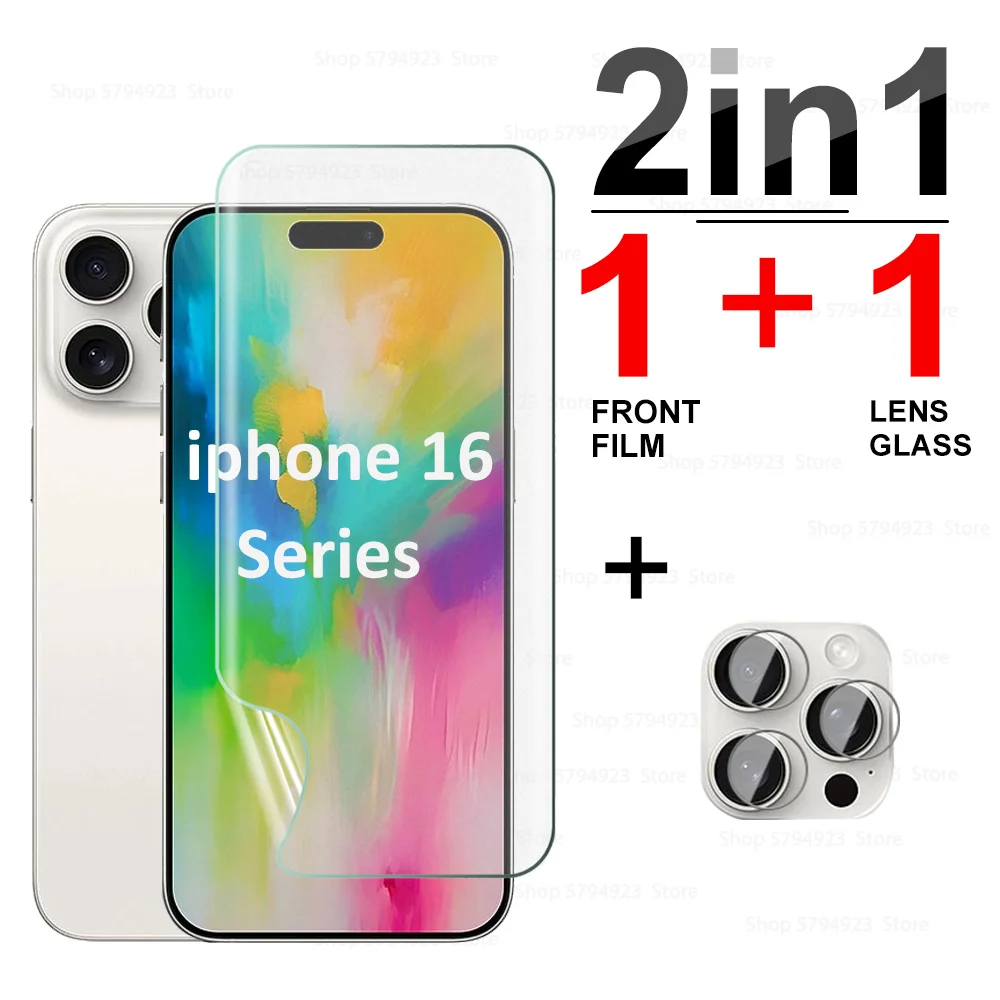 Cristal de lente de cámara 2 en 1 para Apple iPhone 16 Pro Max 5G, Protector de pantalla para iPhone 16 Pro Max 16Plus, película suave transparente
